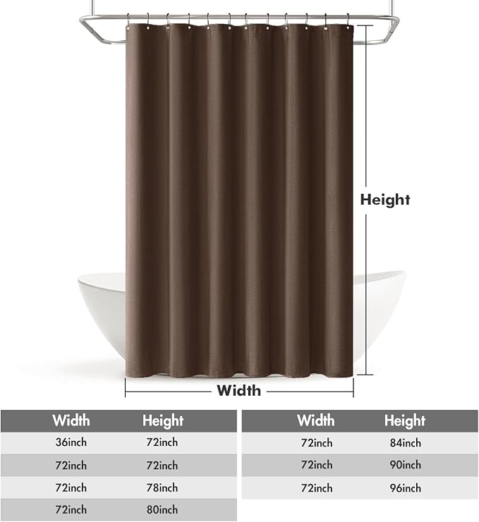 MIULEE 72 x 84 Extra Long Linen Shower Curtain Brown 12 Metal Hooks | Washable, Heavy Fabric Shower Curtain Set, Waterproof Thick Cloth Shower Curtain, Bathroom Hotel Bathtub