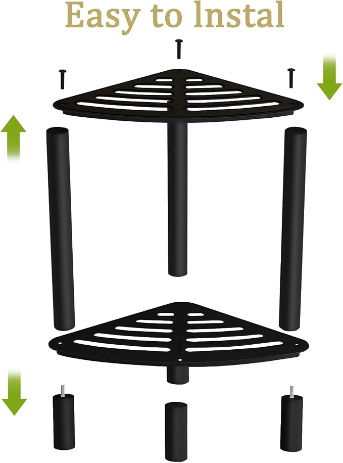 VOTZAAQ Stainless Steel Shower Stool, Double Layer Corner Shower Bench for Inside Shower, Shower Foot Rest for Shaving Legs, Matte Black Shower Seat for Small Bathroom