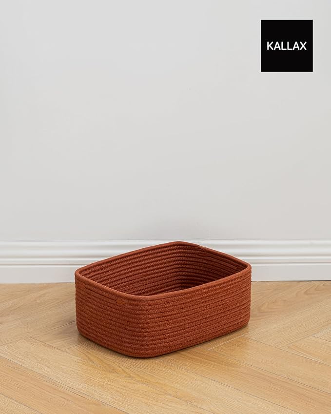 KALLAX Small Woven Storage Basket for Organizing, 13.5x9.5x5 inches, 3 Pack | Shelf baskets for closet organization, toy storage and home decor, Perfect as empty gift baskets for holidays, Rust Red