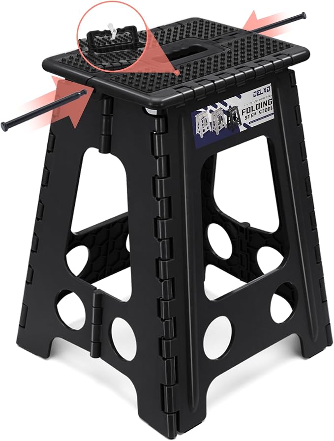Delxo 17.5 Inch Folding Step Stool,Foldable Step Stool for Adults Black Dot | Step Stool with Safety Lock,Portable Collapsible Step Stool,Non-slip Folding Stools for Kitchen Bathroom Bedroom Garden 1PC