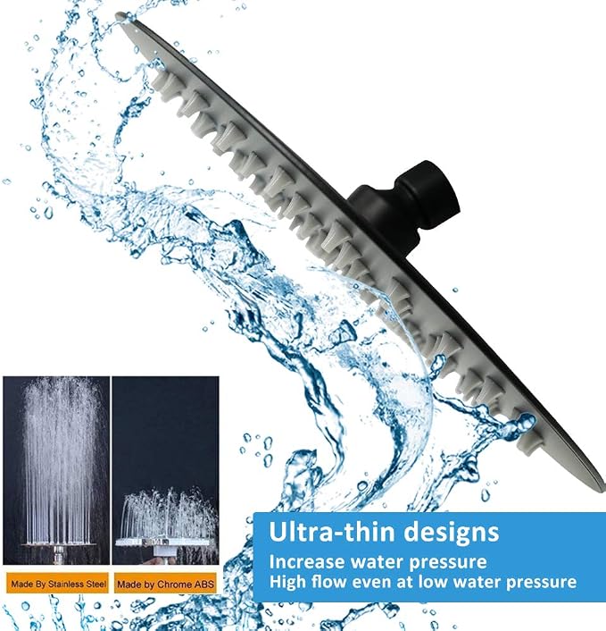 NearMoon Rain Shower Head, Ultra-Thin Design-Pressure Boosting, Awesome Some Experience, High Flow Stainless Steel Rainfall Head (8 Inch,Matte Black)