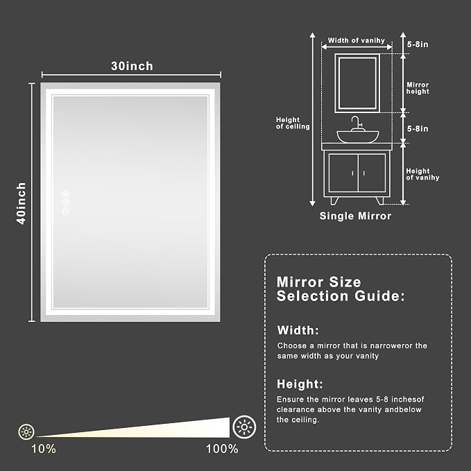 Lighted Mirrors for Bathroom Wall Backlit + Front Lit, Rectangular LED Bathroom Mirror Frameless with Lights Anti Fog, Dimmable, 3 Colors,Tempered Glass, Shatter-Proof (Color 1, 40‘’x30'')