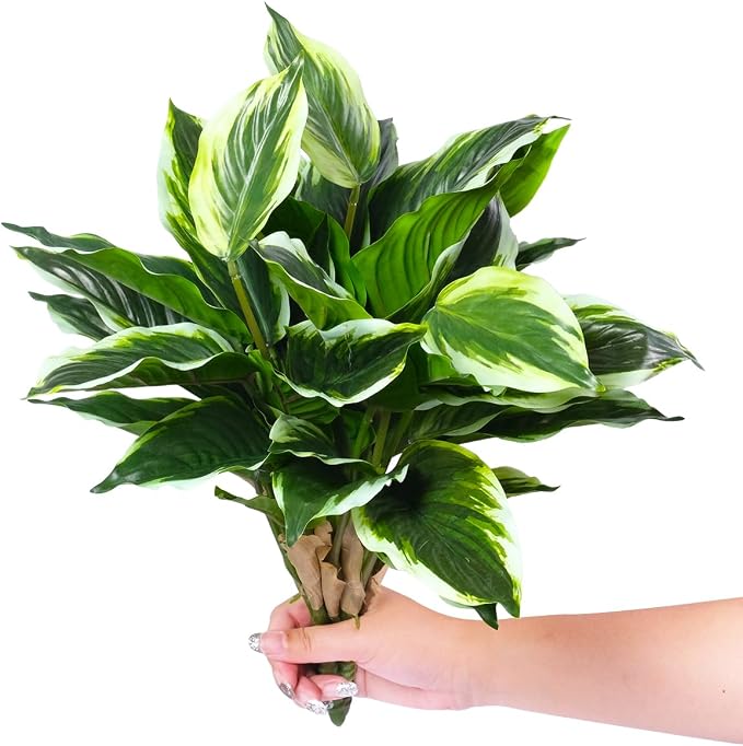 3PCS Artificial Hosta Plants Outdoor, Fake Hostas for Planters | UV resistant faux greenery with lush tropical leaves for porch, patio, garden pots, balconies and indoor outdoor decor