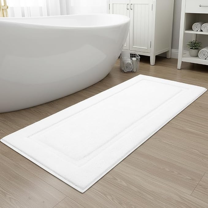 SHACOS Soft Microfiber White Bathroom Rugs Sets 2 Pieces 32x20 inch | Absorbent Plush Bath Rugs, Non Slip Washable Shaggy Bath Mats, Fluffy Bathroom Runner Floor Mats Shower Rug