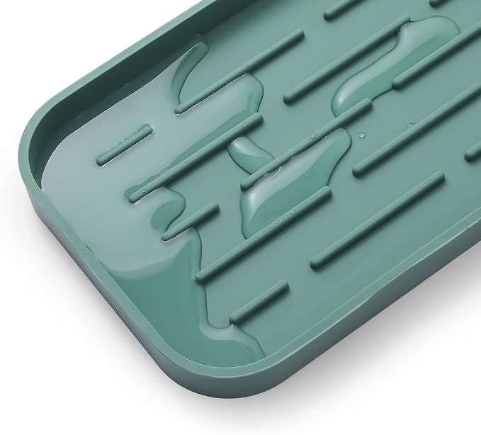 MicoYang Silicone Kitchen Sink Organizer Tray for Multiple Usage,Eco-Friendly Sponges Holder for Kitchen Bathroom Counter or Sink,Dish Soap Dispenser,Scrubber,Bottle,Cup (Green, 10"×5.3")