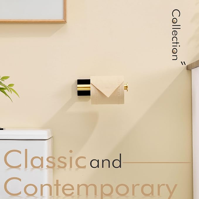 KOKOSIRI Toilet Paper Holder Toilet Roll Holders Hold Mega Rolls Kitchen Bathroom Tissue Paper Dispenser Black with Gold Stainless Steel, B2008GDK