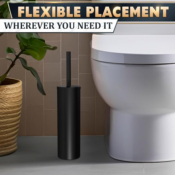 Toilet Brush and Holder Set, Stainless Steel Material (Black) | Matte Black Toilet Brush with Holder Set, Splash Protection & Dense Bristles for Bathroom Cleaning, Protection from Splashes