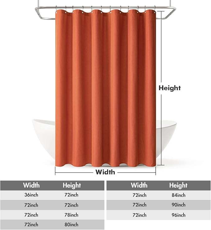 MIULEE Fall Burnt Orange Terracotta Linen Shower Curtain 72*72 Metal Hooks | Modern, Heavy Duty, Fabric Shower Curtain, Waterproof Thick Cloth Shower Curtain, Washable, Bathroom Hotel Bathtub