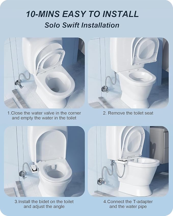 Ultra-Slim Bidet Attachment for Toilet Dual Nozzles Feminine & Rear Wash Bidet Toilet Seat Attachment Non Electric Self Cleaning Adjustable Water Pressure, Rear Wash (KB002)
