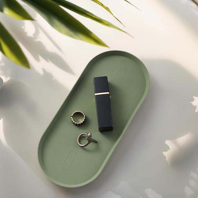 Silicone Vanity Tray, 8.66" x 3.94",Green | Waterproof, Non-Slip, Organizer for Bathroom Counter, Kitchen Sink & Jewelry