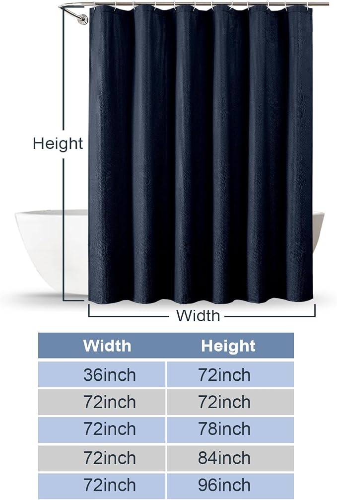 Navy Blue Stall Shower Curtain for Bathroom, 3D Embossed Textured Fabric Small Shower Curtain for Narrow Stall Size, Machine Washable Water Resistance, Hotel Style, 36" W x 72" L, Navy Blue