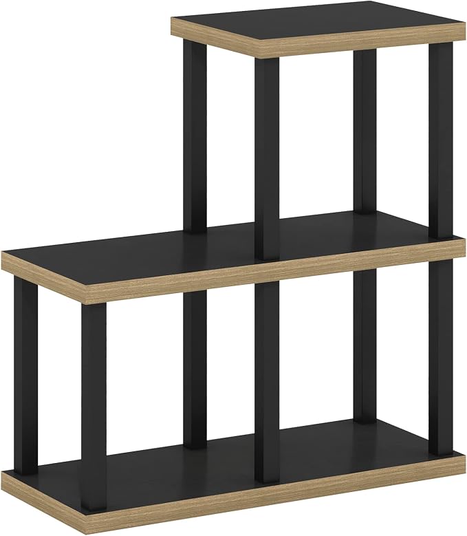 Furinno TURN-N-TUBE Ladder Storage Shelves, 3-Cube Book Shelf, Accent Display Shelf, Toolless Open Shelves, Square Tubes, for Organization and Storage, Living Room, Garage, Home Office, Dark Americano