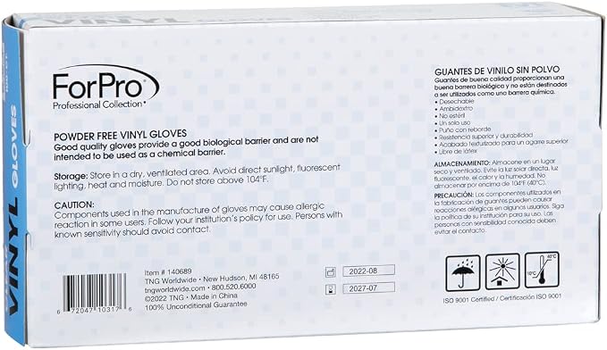 ForPro Disposable Vinyl Gloves, Industrial Grade, Powder & Latex Free, Non-Sterile, Food Safe, 2.75 Mil Palm, 3.9 Mil Fingers