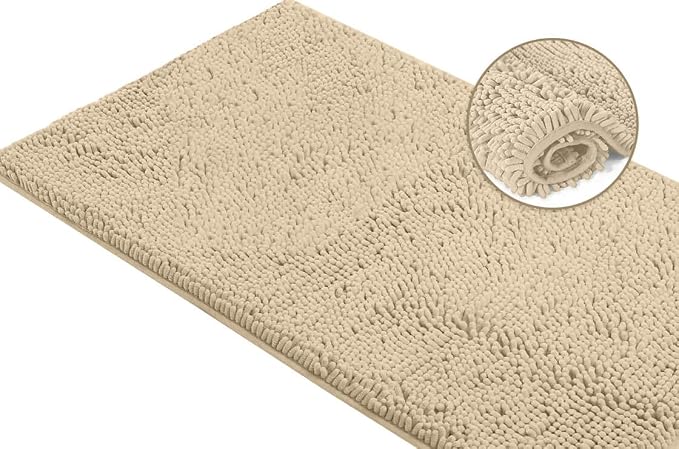 LuxUrux Ultra-Soft Chenille Bath Mat - Plush Microfiber Bathroom Rug, Super Absorbent & Quick-Dry, Cozy Shaggy Design, Machine Washable (24 x 36 inches, Birch)