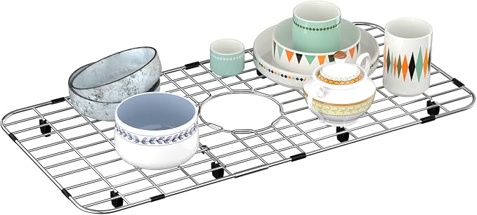 Sink Protector Sink Grates Stainless Steel Bottom Grid 25" X 12.8", Centered Drain with Corner Radius, Metal Sink Grate Protector