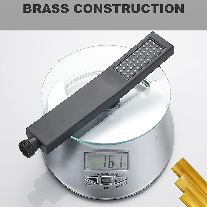 Handheld Shower Head,High Pressure Black Shower Head,Water Saving Detachable Shower Wand with Solid Brass Body and 5 ft Flexible Hose, Easy to Clean and Durable