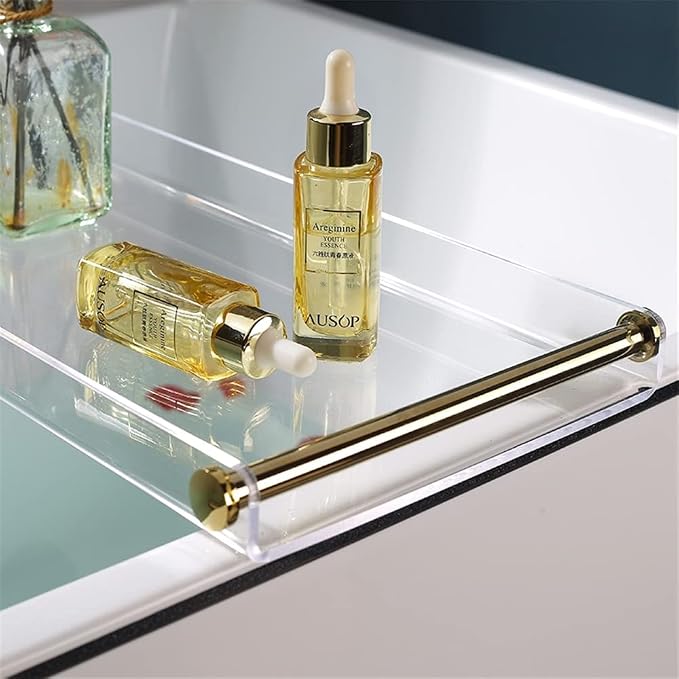 WANLIAN 33-Inch Luxury Bathtub Caddy Tray for Bathroom - Shower Storage Organizer Shelf Accessories (Gold-B)