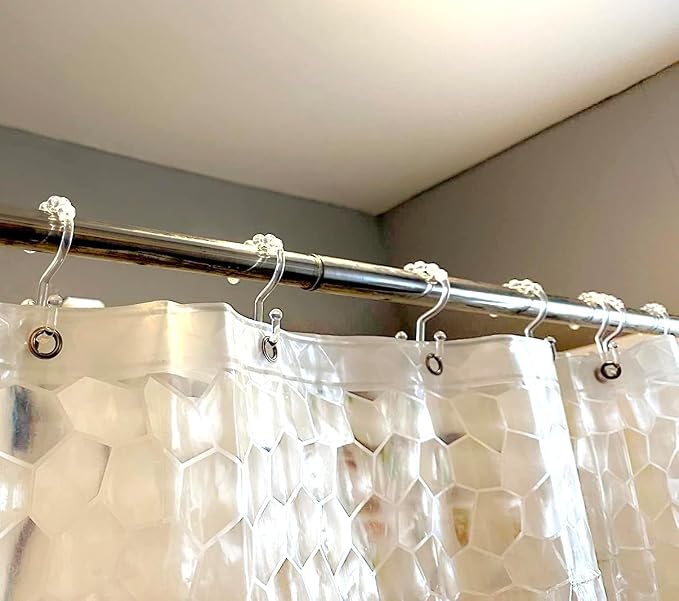 Resze 12 PCS Clear Double Shower Curtain Hooks,Plastic Shower Curtain Rings | Shower Hooks, Multi-functional Rings for Bathroom Shower Curtain,shower curtain liner and Kitchen supplies, etc.