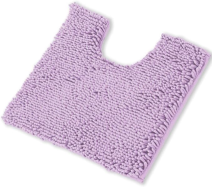 LuxUrux U-Shaped Toilet Bath Mat – Super Absorbent & Non-Slip Contoured Rug for Around Toilet, Soft Chenille, Machine Washable (20” x 23”, Lavender)