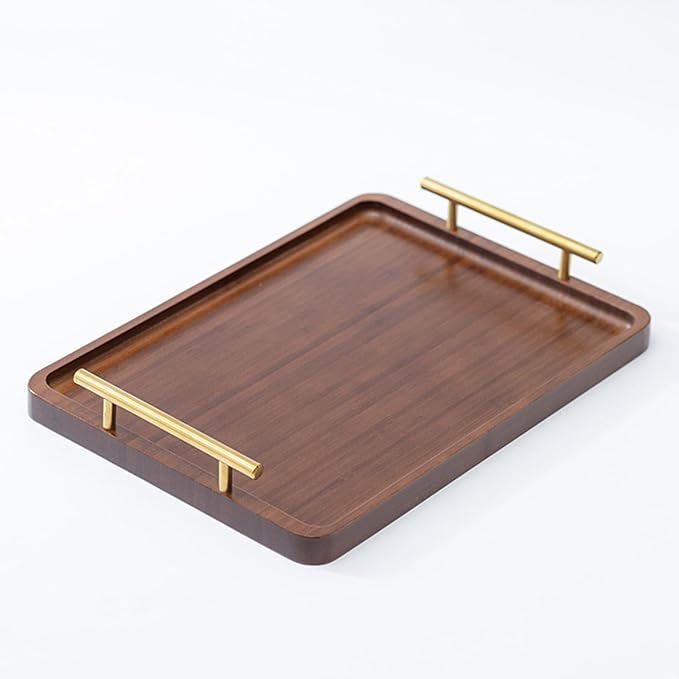 Bamboo Serving Tray with Gold Handles, Large | Food Tray for Breakfast,Coffee Table,Dinner & Bar, Decorative Tray for Kitchen, Bedroom