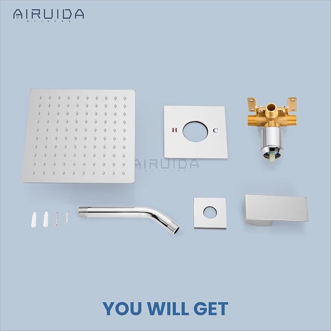 Airuida Shower Faucet Set,8 Inch Shower Valve Kit,Chrome Polish | Male Threads,Rough-in Valve Shower Trim Kit,Single Handle Control Shower Set