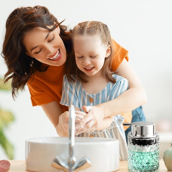Malachi Foaming Hand Soap Dispenser, Refillable Clear Glass Foam Pump Bottle for Liquid Hand Soap, Dish Soap, Multi‑use for Bathroom, Kitchen & Commercial Use