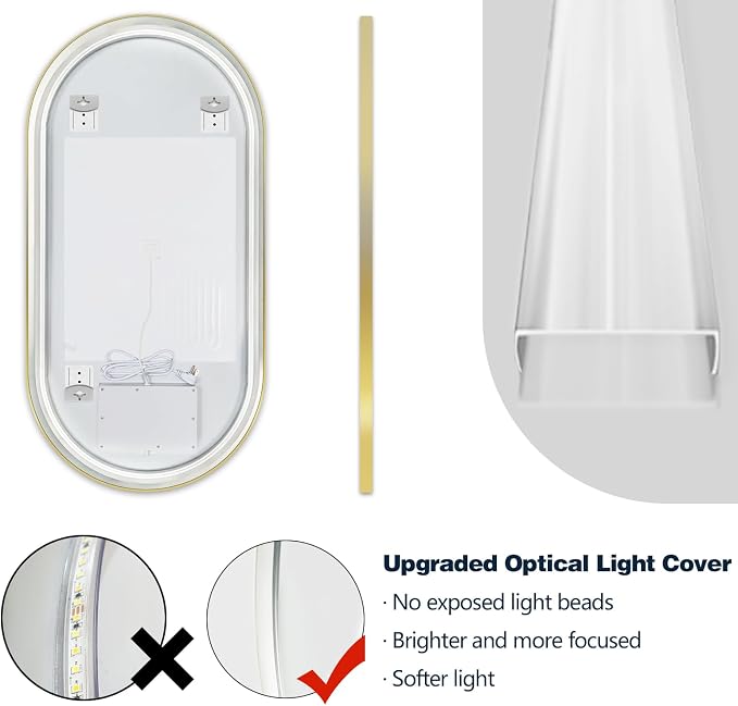 Oval LED Bathroom Mirror, Backlit + Front Lit Mirror Old Gold Frame | 3 Color Dimmable, Anti-Fog, 48"x30", Memory Function, Shatter-Proof, HD Glass, Pill-Shaped Mirror, Vertical or Horizontal