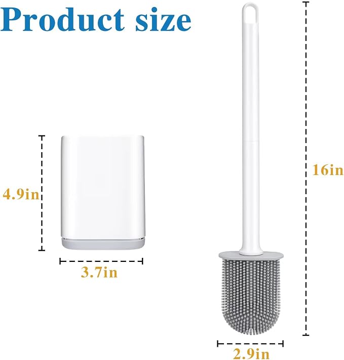 Silicone Toilet Brush and Holder, Wall Mounted No Rust Problem White | TPR Small and compact Flex Flat head Scrubber Ergonomics Modern Cute Bendable Matte Hidden Bathtub