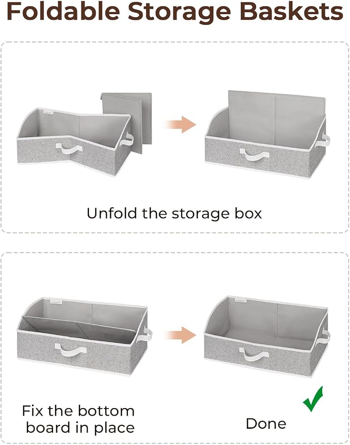 StorageWorks Closet Storage Bins Trapezoid, Gray, Large, 3-Pack | Closet Organizer Bins, Trapezoid Organizer Box for Shelves, Fabric Clothes Bin, Foldable Organizing Baskets with Handles