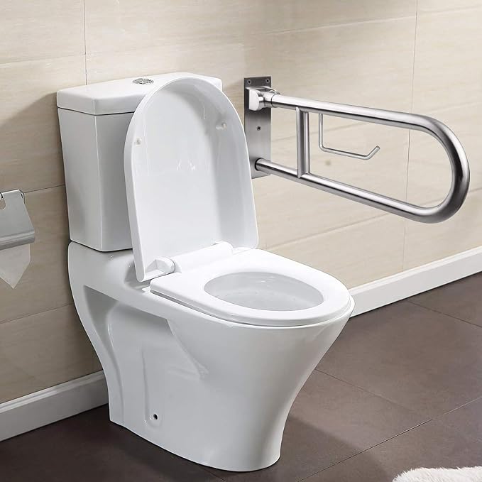 Toilet Grab Bar Stainless Steel Handicap Rails Grab Bars Bathroom Support for Elderly Disabled Safety Hand Railing Guard Frame Shower Assist Aid Handrails Hand Grips (29.5 Inches with Paper Holder)