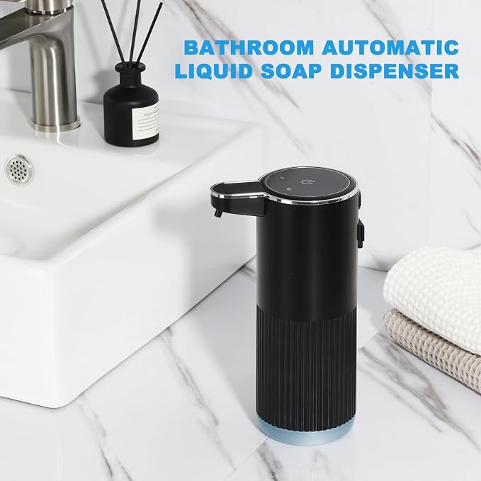 RYTOXILO Automatic Soap Dispenser, 2 Pack Black Touchless Liquid Soap Dispenser for Bathroom, 13.5 Fl Oz Plastic Electric Auto Dish Soap Dispensers Wall Mount for Kitchen with Adjustable Volume