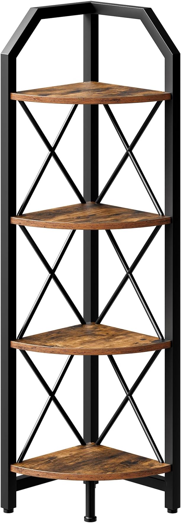 47.6" Corner Shelf, 4-Tier Industrial Corner Bookshelf, Corner Storage Stand, Corner Bookcase for Bedroom, Living Room, Home Office, Rustic Brown and Black TCJ09BF