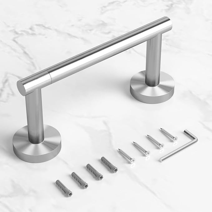 HITSLAM Brushed Nickel Toilet Paper Holder, Double Post Pivoting, SS304 | Wall Mount Bathroom Toilet Tissue Holder, Rustproof Stainless Steel, Easy Pivoting Roll Change, Fits Mega Rolls Size