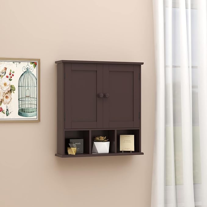 TaoHFE Brown Medicine Cabinets,Bathroom Wall Cabinet with 2 Door | Adjustable Shelves Over The Toilet Storage Cabinet,Espresso Bathroom Cabinet Wall Mounted for Laundry Room Kitchen