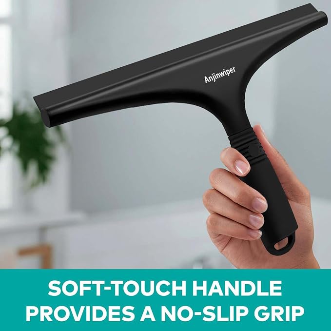 Shower Squeegee for Glass Doors, 10 Inch Bathroom Squeegee for Shower Glass | Streak Free No Squeak, Water Spot Remover with Adhesive Hook, Anti-Rust Shower Squeegee for Tile Wall, Mirror, Window, Car