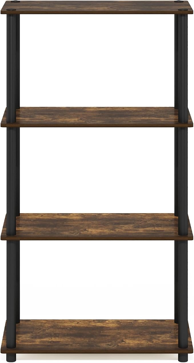 Furinno Turn-N-Tube Storage Shelves, 4-Tier Toolless Book Shelf, Corner Shelf, Toolless Open Shelves, for Organization and Storage, Living Room, Garage, Home Office, Amber Pine