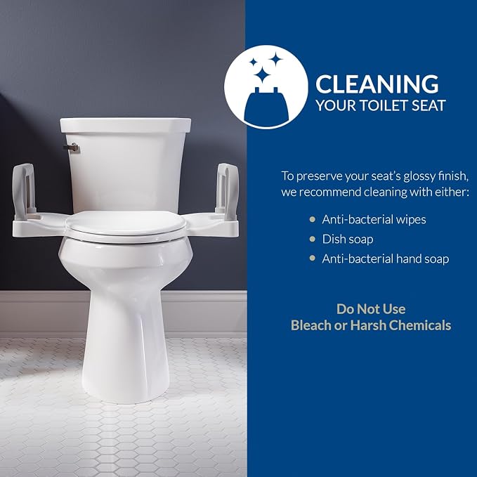 Bemis Assist Toilet Seat with Built-in Support Handles, Hinges Never Loosen, Fits Round and Elongated