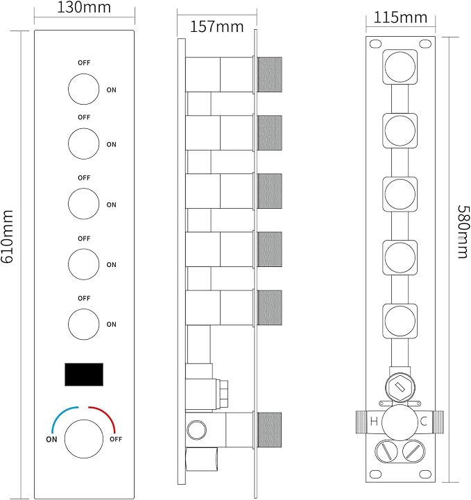 AYIVG Chrome 16 x 26 Inch Ceiling Mount Thermostatic Rainfall Shower System 64 Color LED Control Rainfall Shower Head Handheld With Body Jet Shower Faucet Set Temperature Display Shower System