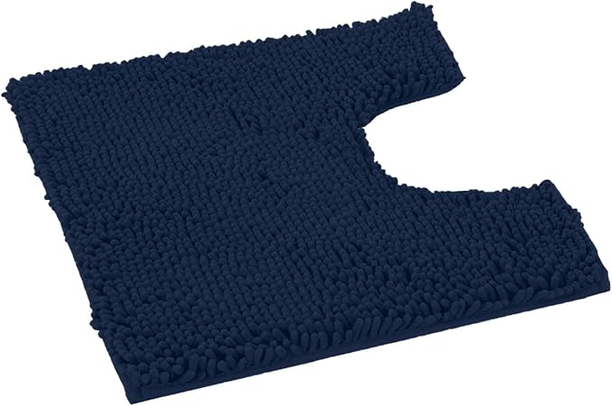 LuxUrux U-Shaped Toilet Bath Mat – Super Absorbent & Non-Slip Contoured Rug for Around Toilet, Soft Chenille, Machine Washable (20” x 23”, Navy)