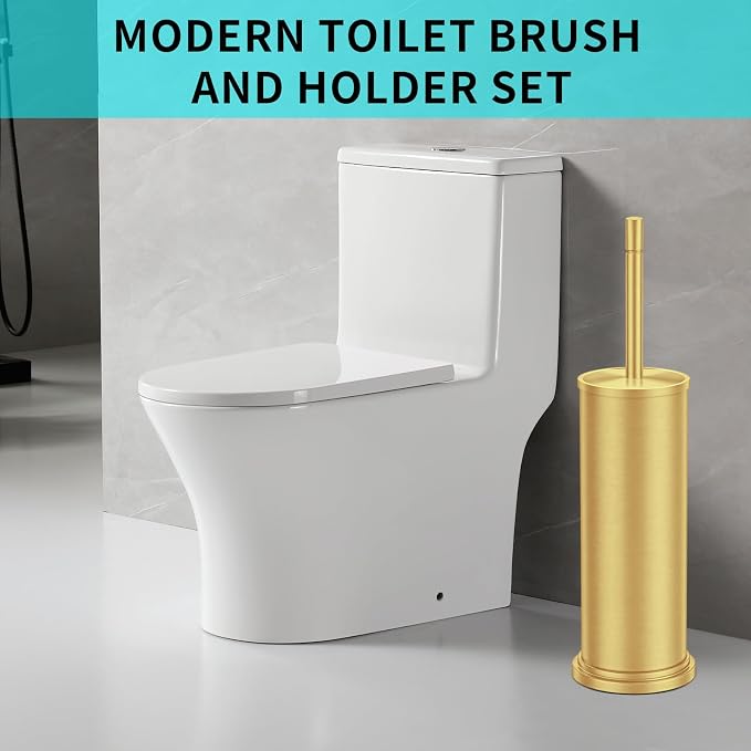 Stainless Steel Toilet Brush and Holder Set,Toilet Bowl Brush and Holder | Gold Heavy Duty Toilet Brush for Bathroom with Long Handle,Removable Inner Bowl and Splash Protection,Deep Cleaning