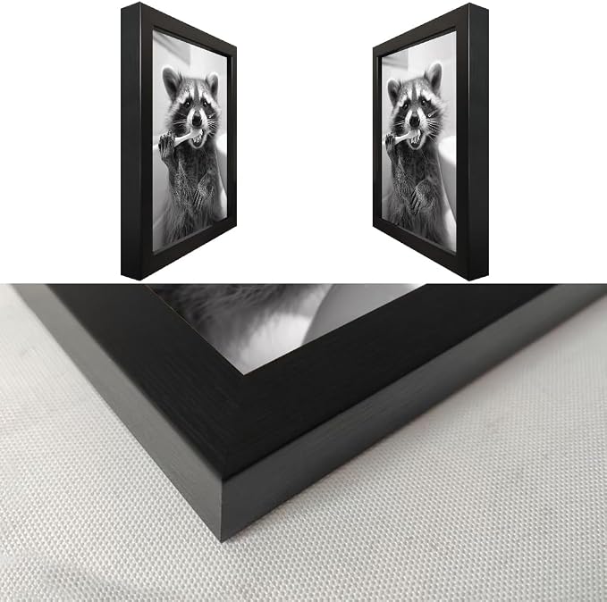 Funny Raccoon Wall Decor Animal Bathroom Wall Art Black and White Raccoon Brushing Teeth Picture Wood Framed Farmhouse Rustic Washroom Kid’s Room Decor Art