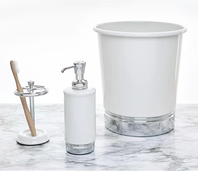 iDesign 3-Section Toothbrush Holder, White/Chrome | For Bathroom, Countertop Stand