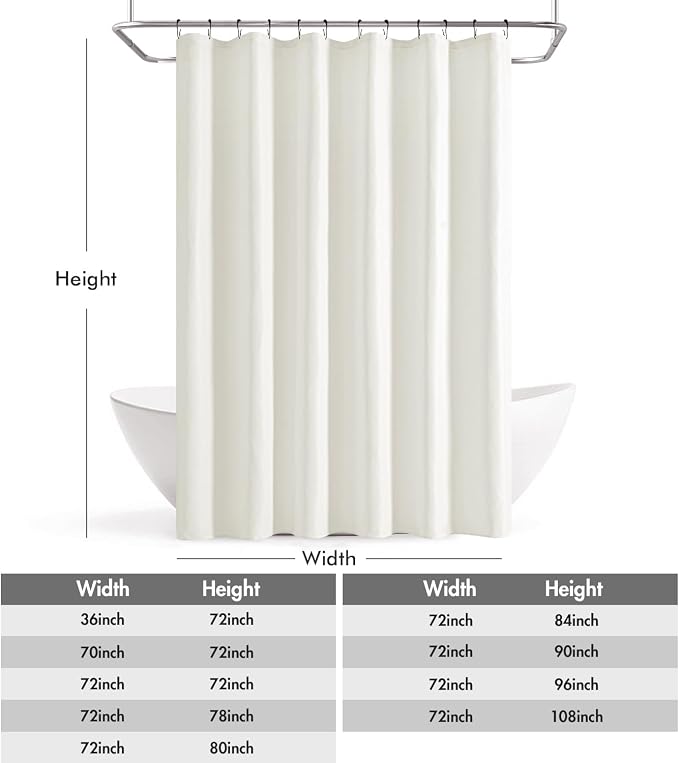 ANRODUO White Linen Textured Fabric Shower Curtain Set - W72xL84 | Farmhouse Shower Curtain with 12 Metal Hooks, Waterproof Heavy Duty, Button Hole Design, Machine Washable for Bathroom