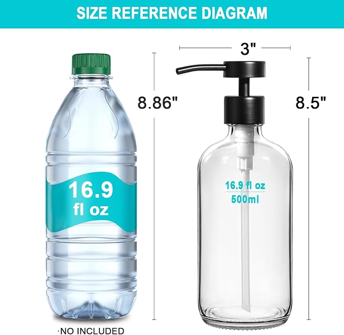 RYTOXILO Clear Soap Dispenser 2 Pack, Glass Soap Dispenser with Stainless Steel Pump, 16.9 Fl oz Refillable Kitchen Hand and Dish Soap Dispensers Set, Modern Clear Soap Lotion Dispensers Bottle
