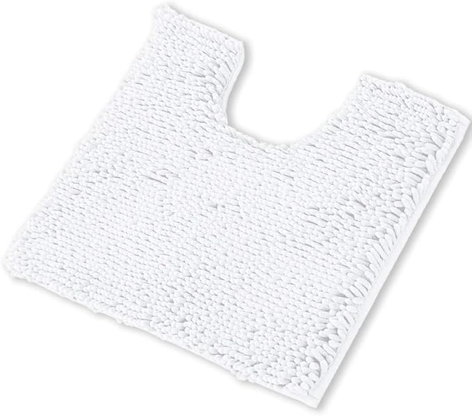LuxUrux U-Shaped Toilet Bath Mat – Super Absorbent & Non-Slip Contoured Rug for Around Toilet, Soft Chenille, Machine Washable (20” x 23”, White)