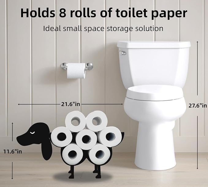 Dog Animal Metal Bathroom Toilet Paper Stand, Funny Art Decoration Organizer Holds Extra 8 Rolls