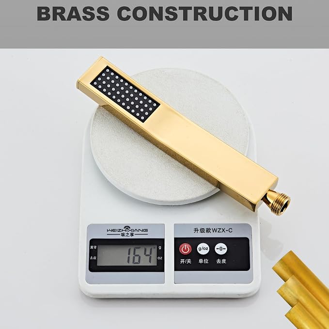 Handheld Shower Head,High Pressure Brushed Gold Shower Head,Water Saving Detachable Shower Wand with Solid Brass Body and 5 ft Flexible Hose, Easy to Clean and Durable