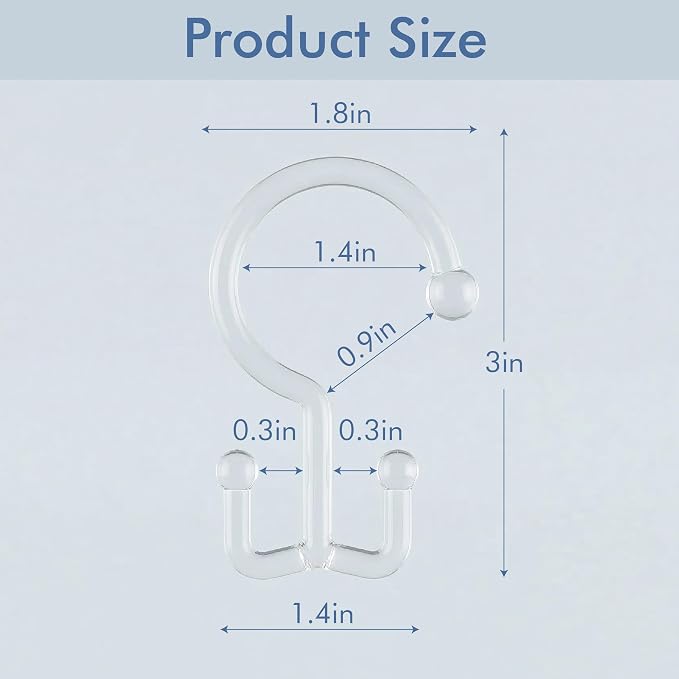 Bathway Clear Plastic Shower Curtain Hooks, 12 Double Shower Curtain Rings | Hang Both Shower Curtain & Liner, Waterproof, Rust-proof, Sturdy, Durable, Flexible, Multifunctional, Universal, Easy to Use