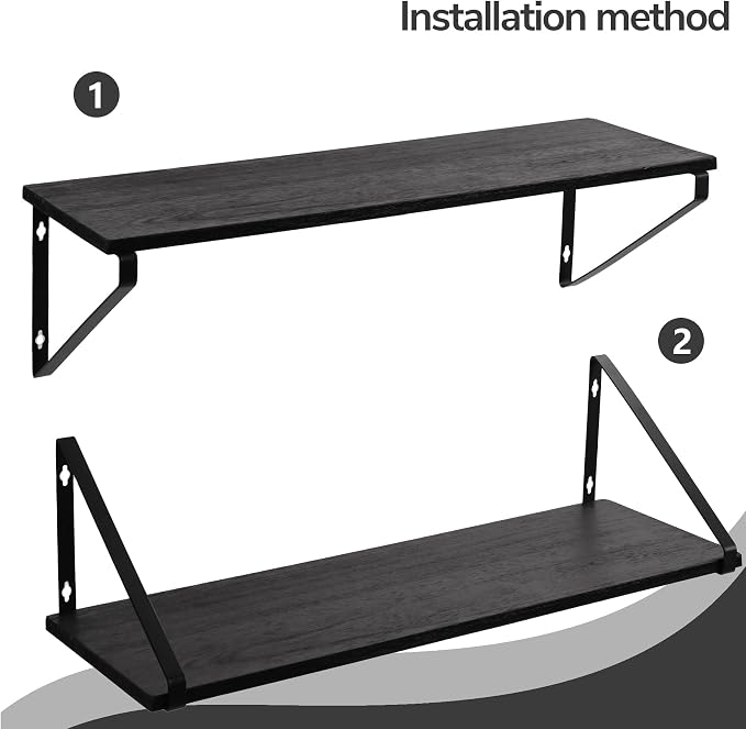 BAMEOS 24X8 Floating Shelves Rustic Wood Wall Shelf Set of 3,Bookshelf for Living Room, Office, and Bedroom, with Metal Bracket…
