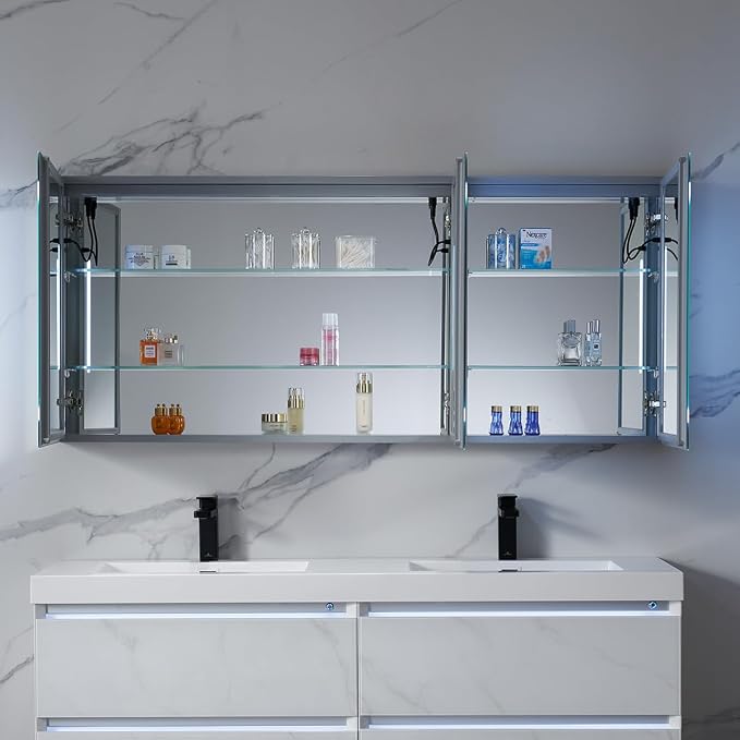 Blossom LED Lighted Bathroom Medicine Cabinet Mirror, Defogger, 60x26 | Bathroom Storage Cabinet, Medicine Cabinets Organizer, Vanity Mirror with Storage, Recessed/Surface Mount, Adjustable Shelves